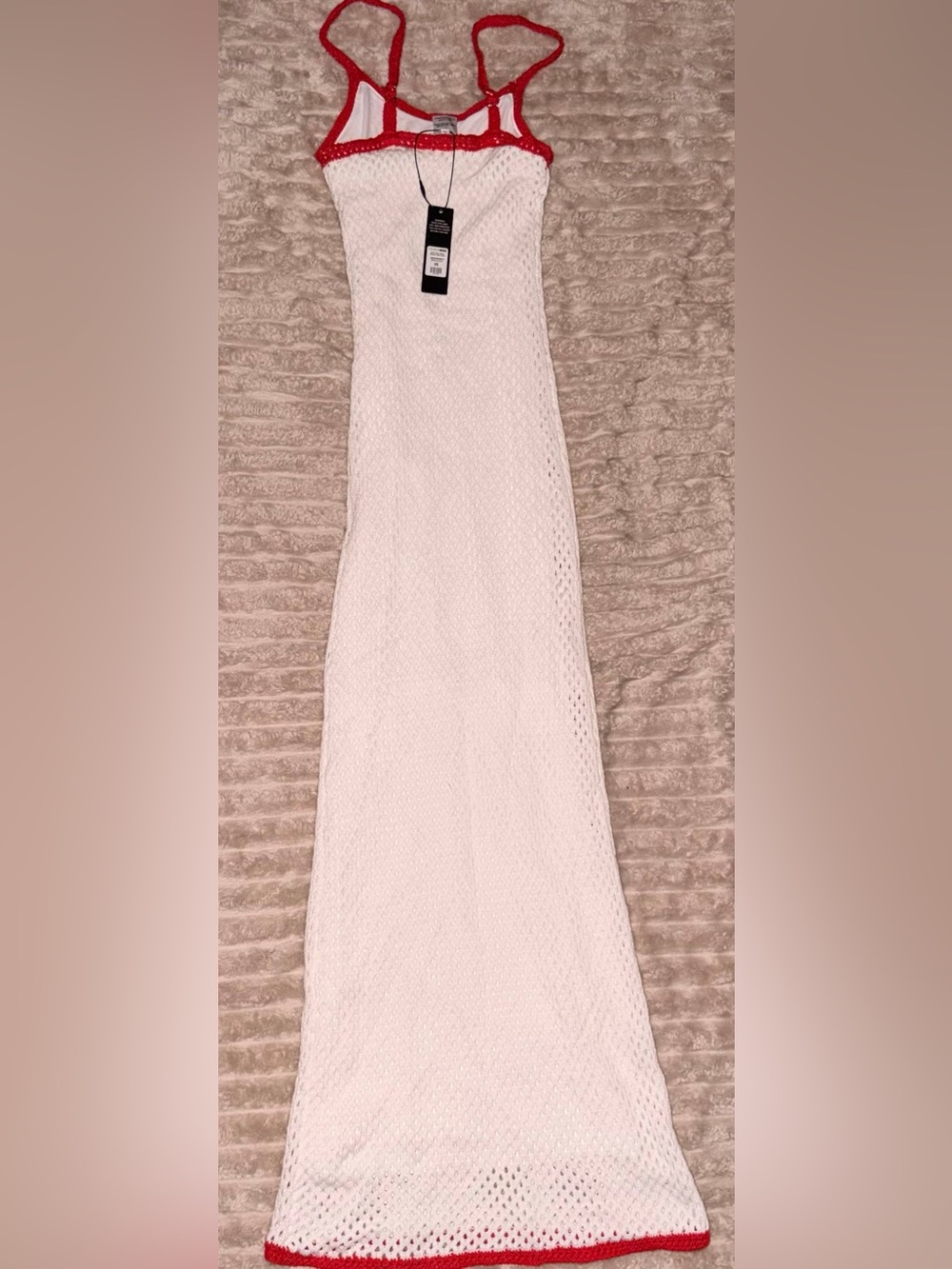 Fashion Nova White Crochet Maxi Dress with Red Cherry Accents - Picture 3 of 4